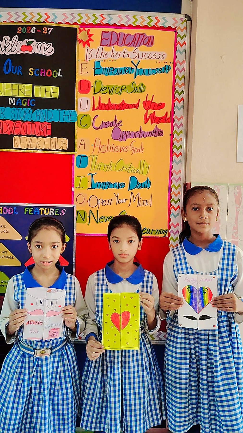 Primary students with their craft work